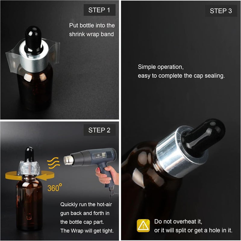 AOUKAR Shrink Wrap Bands for Jars Seals Heat Shrink Bands Cap Seal for Jars Mouth Shrink Bag Refillable Shrink Wrap Container-200 Pieces-6.5 x 1.1 Inch-165 x 28mm - Image 3